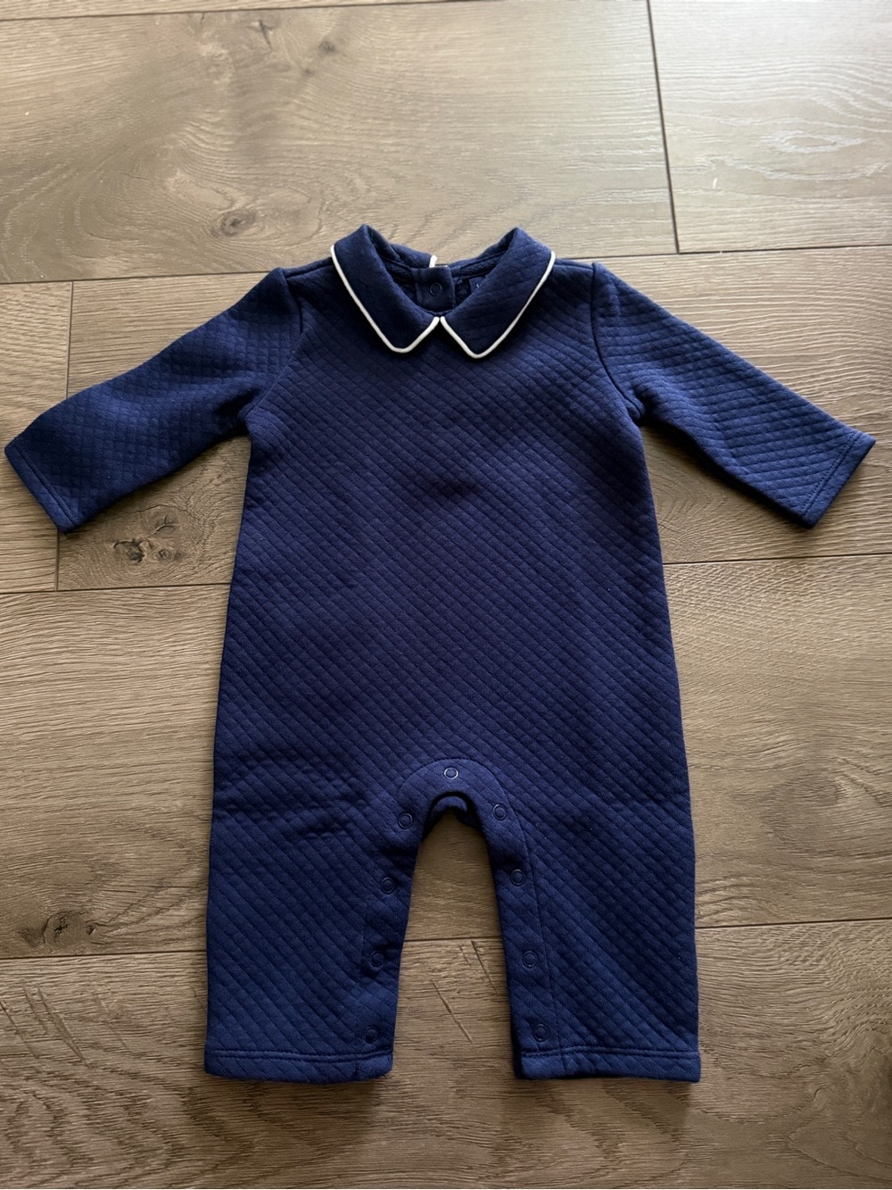 Janie and Jack Navy Quilted One-Piece with White Piping Collar 0-3 Month
